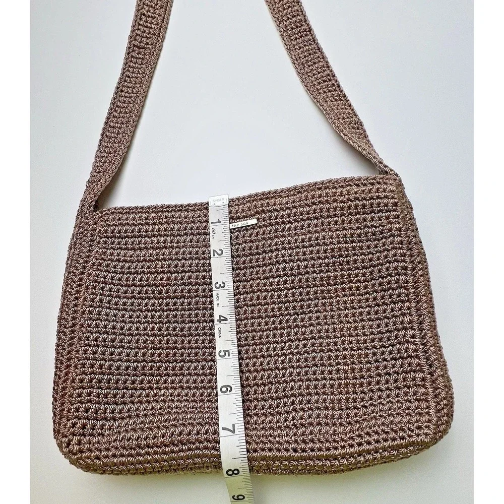 The Sak Purse Womens Brown Crochet Shoulder Bag Pockets Zip